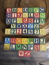 Lot Of 49 vtg Alphabet Wooden Blocks Numbers, Abc  s 123 letters Learning Kids