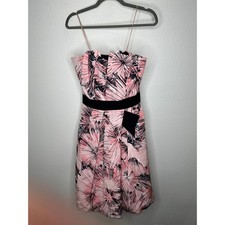NWT Carolina Herrera Pink Black Splash Parasol Print Faille Strapless Dress S