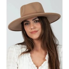 Lucca Hat Vegan Felt Wide Brim Rancher Western Cowboy Fedora Hat Desert Tan