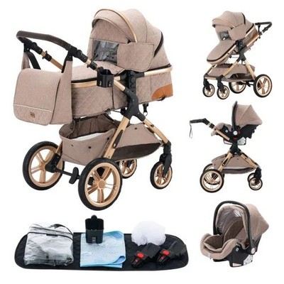 AmityX Luxury Kinderwagen 3 in 1  Komplettset mit Autositz Baby Stroller