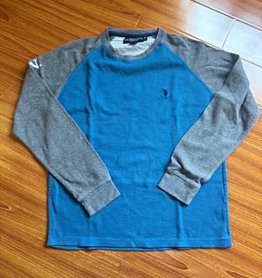 U.S. Polo Assn. Men's L Blue/Gray Colorblock Crew Neck Long Sleeve Knit Tee