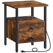 End Table with Charging Station, Bedside Table with 2 Drawer & USB Port & Typ...