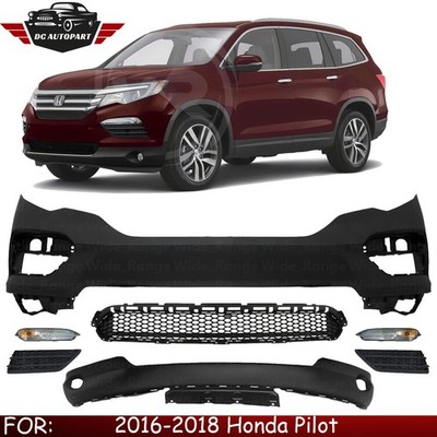 Front Bumper Cover Paintable & Bumper Lower Grille Kit For 2016-2018 Honda Pilot