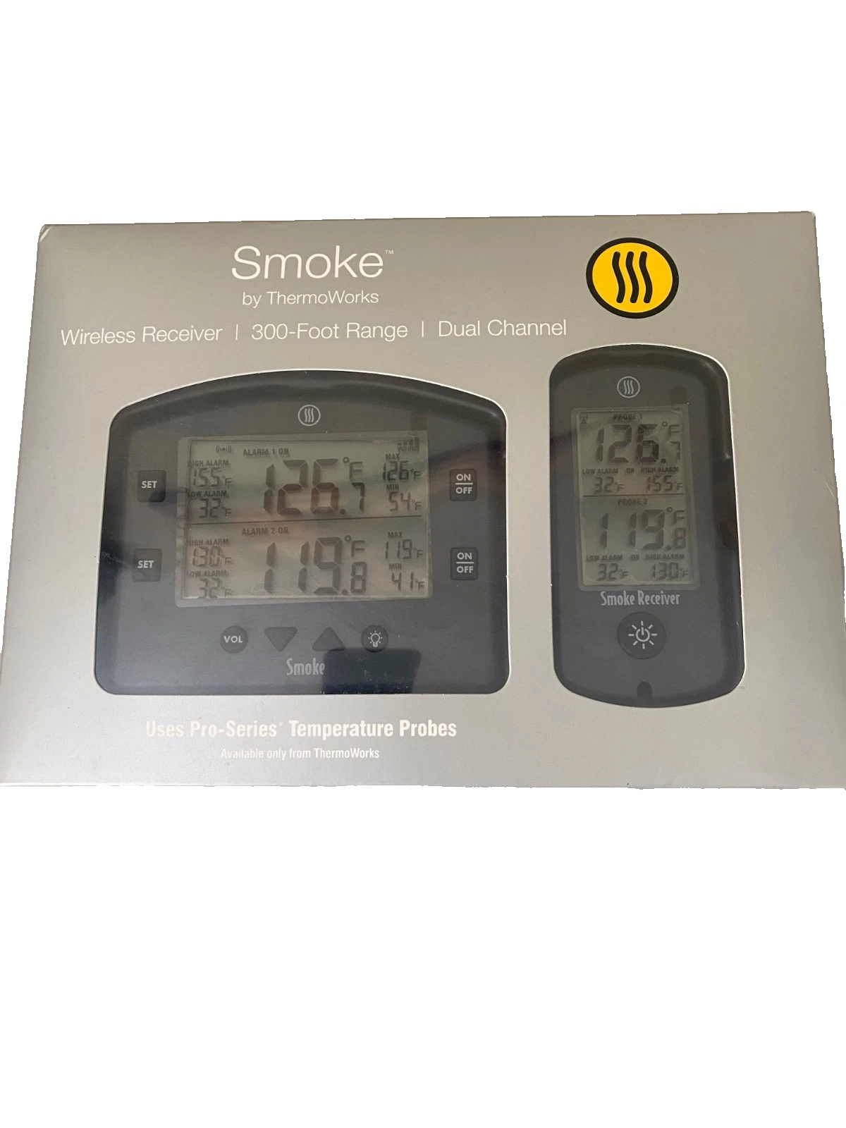 New ThermoWorks Smoke Wireless Remote BBQ Alarm Thermometer TX-1300-CH 300 Ft