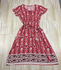 Loft Outlet Womens Size 14 Red Floral Print Wrap Midi Dress Short Sleeve