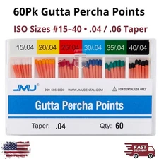 JMU 60Pcs Gutta Percha Points Taper .04 .06 Sizes #15-40 Endo Root Canal ISO Std