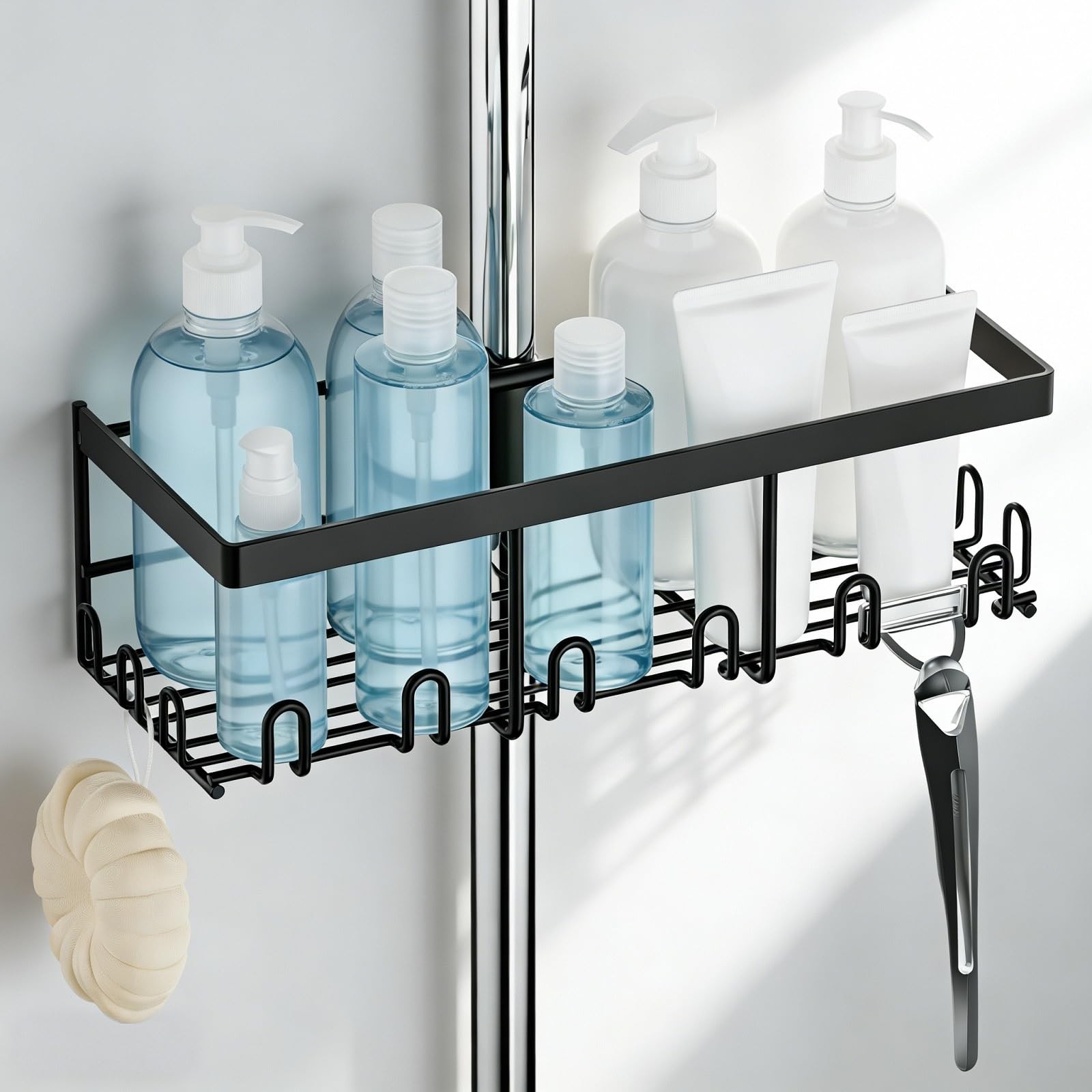 Fini les trous : étagère de douche sans perçage pour barre ronde en inox chromé