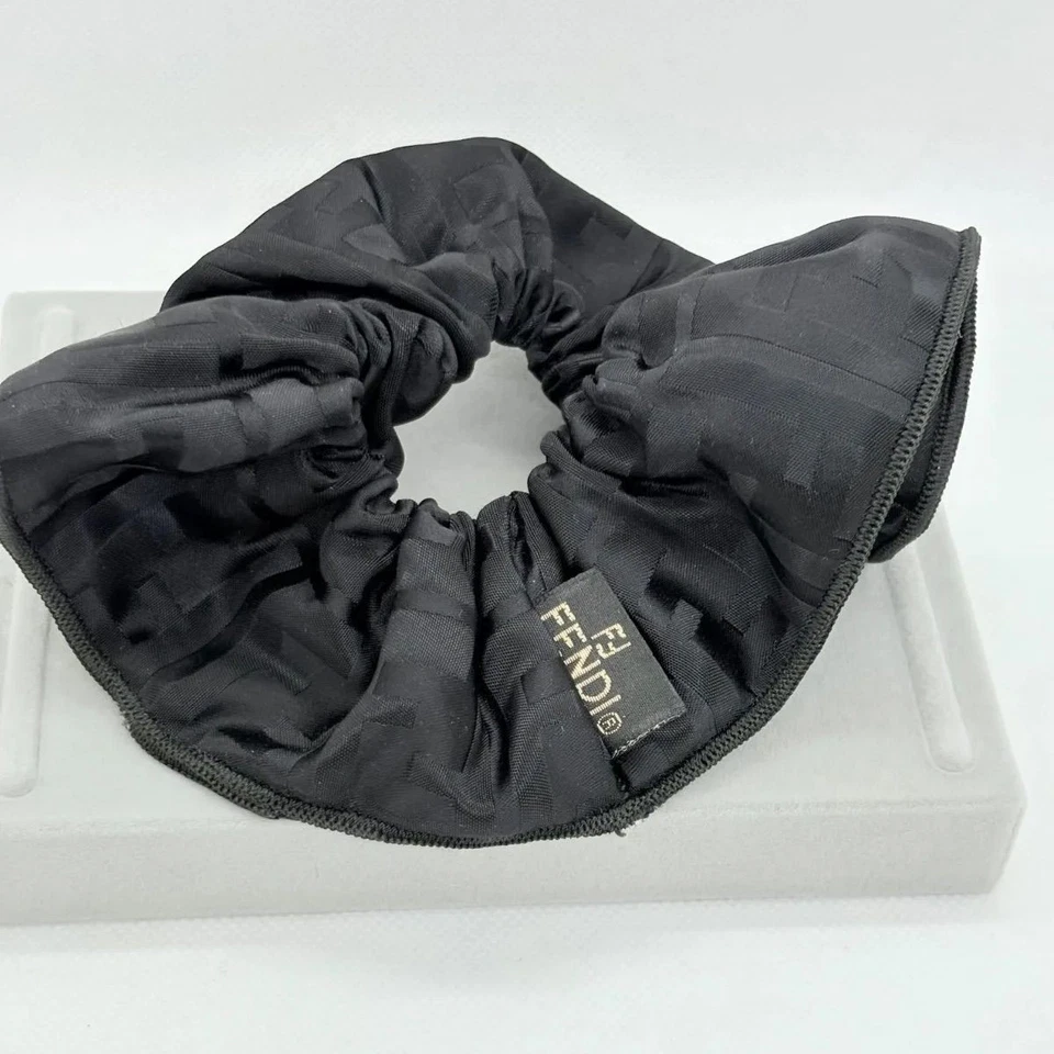 RARE FENDI Zucca Scrunchie Hair Accessory Black Women's Auth Excellent - Image 3 of 4