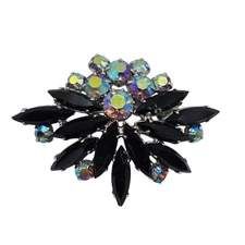 VTG Brooch Whimsigoth Retro Antique Revival Sparkle Black Point Aurora Borealis