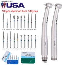 100pc Dental Diamond Bur Fg/LED High Speed Handpiece Ceramic Bearing Torque Head