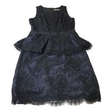 Eliza J Size 4 Navy Lace Peplum Dress Sleeveless Cocktail Wedding Guest Midi