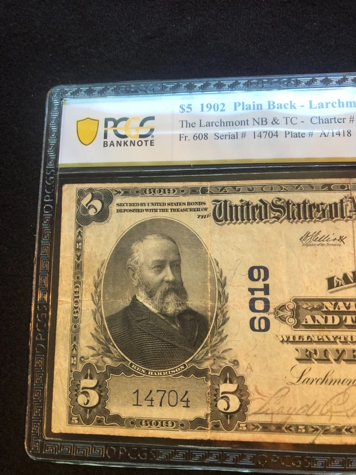 Larchmont, New York 1902 Five Dollar Plain Back Bank Note PCGS 15 - Image 2 of 4