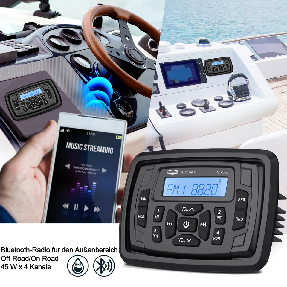 Marine-Bluetooth-Stereoempfänger + 6,5'' 240 W wasserdichte Marine-Lautsprecher - Bild 2 von 4