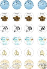 24x PRECUT 60TH DIAMOND WEDDING ANNIVERSARY RICE/WAFER PAPER CUP CAKE TOPPERS