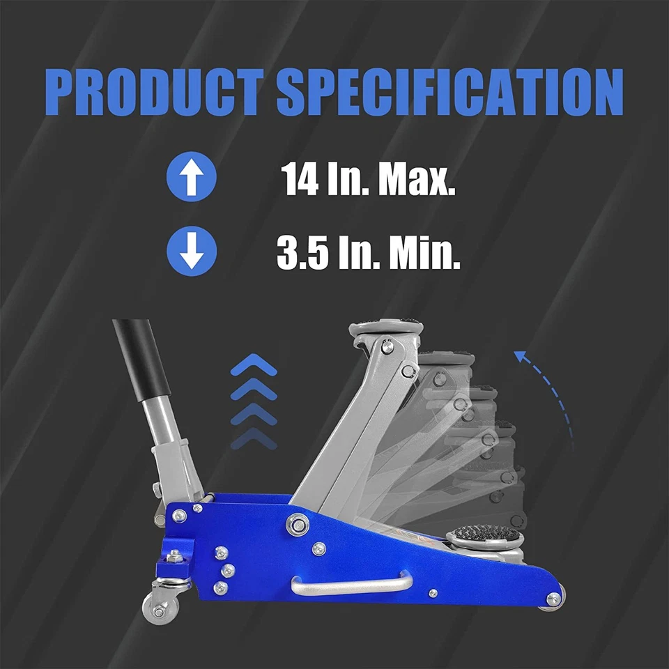Большой красный низкопрофильный алюминиевый и стальной автомобильный напольный домкрат двойной поршень, 3000 фунтов - Изображение 4 из 4