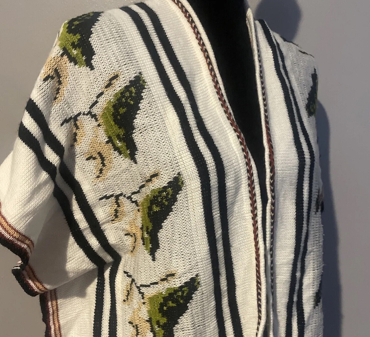 Sweater Knit Cardigan Birds on Branch Vest Kimono Style Open Sides