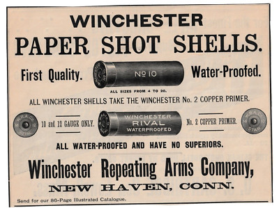 WINCHESTER ARMS CO. Paper Shot Shells U.S. CARTRIDGE CO. 1892 Catalog 2 Ads