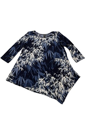 Clara Sun Woo Top Women M Asymmetrical Hem Tunic Stretch Artsy Boho Abstract