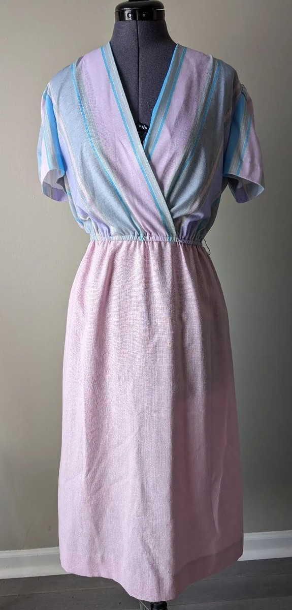 pastel 50s dress Vintage 1950s Pastel Blue Ribbon Knit Midi Dress
