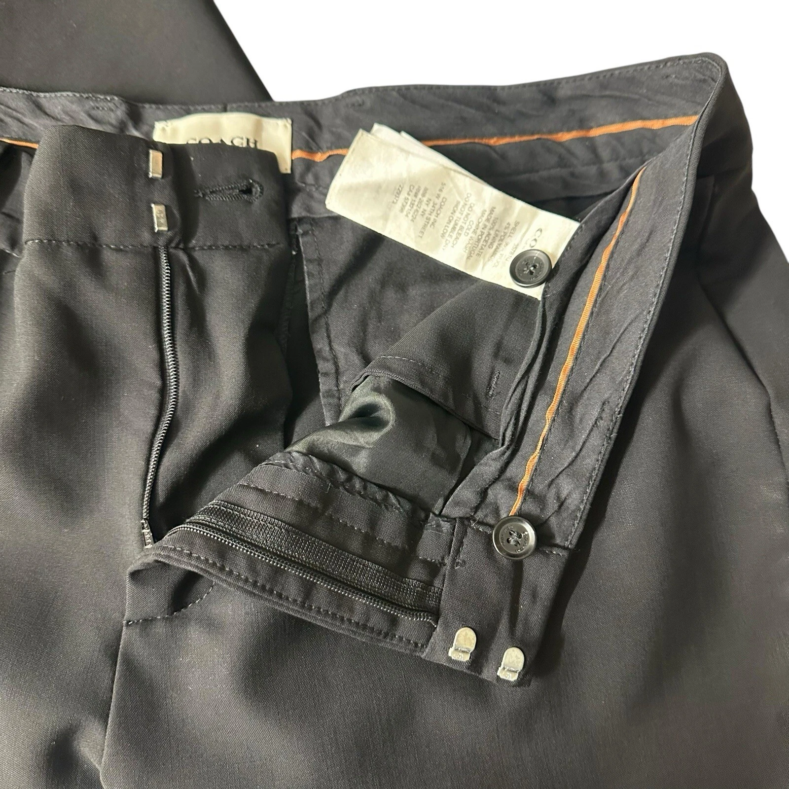 Coach Vestito Pantalone Donna Taglia 10 Nero Pantaloni Misto Lana *Leggi*