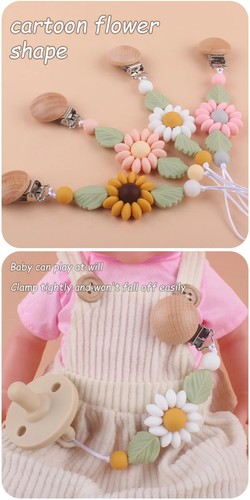Baby Pacifier Chains Clip Holders Teething Attachment Flowers Design Accessories - Picture 5 of 30