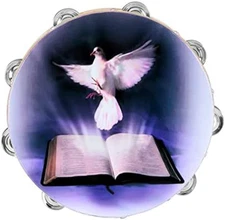 Pandereta de 10 pulgadas con paloma de la paz y doble Biblia