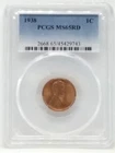 1938 Lincoln Wheat Cent, 1c, Penny - Graded PCGS MS65RD
