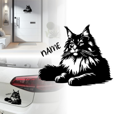 Aufkleber | Maine Coon Katze |  Personalisiert | Auto | Tür | Möbel  Sticker 720