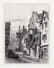 Ernest George ORIGINAL 1800s Etching "Orleans, St. Jacques" SIGNED Framed COA