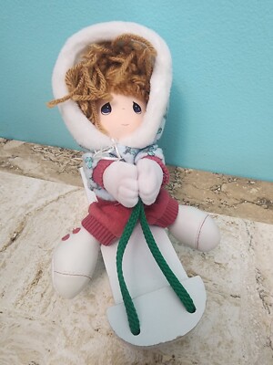 Vintage Precious Moments Doll on Sled Christmas 1993 Applause
