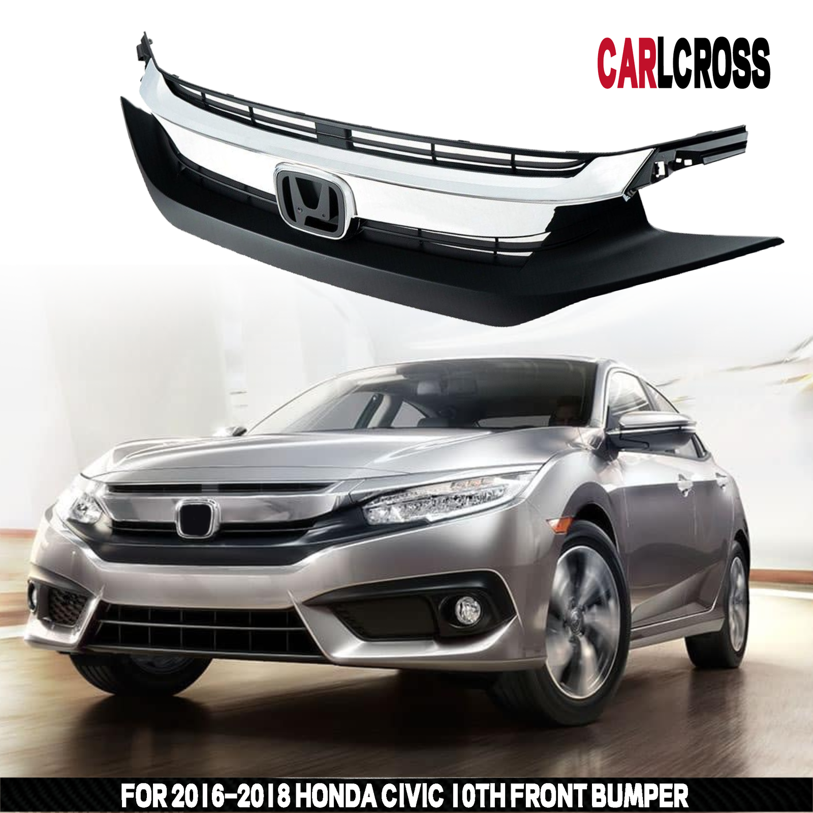 2016-2018 Honda Civic Chrome Mesh Front Grille - OEM Style Replacement