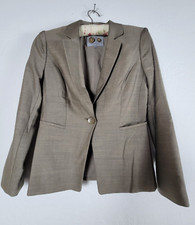 Classiques Entier Women's Size 4 Beige One-Button Wool Blend Blazer Jacket Lined