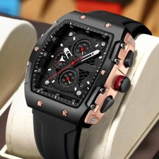Men Luxury Multi Function Chronograph Watch Sports Silicone Band Waterproof Date