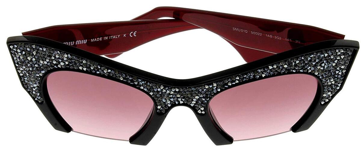 Miu Miu Sunglasses Women Black Semi Rimless Cat Eye MU01QS Miu Miu Sunglasses Women Black Semi Rimless Cat Eye MU01QS