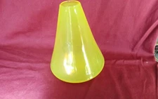Delish wobbled cone art glass vase, singed Garreth, yellow, 6" H, 5.25" D, EUC