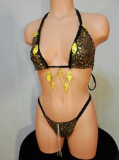 Exotic dancer stripper medium multicolor 2 piece bikini dance outfit-dancewear
