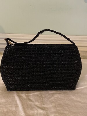 COOLE WUNDERSCHÖNE BIJOUX TERNER SCHWARZ SCHLICHTE ABENDTASCHE PERLEN GEFLOCHTEN HANDGRIFF