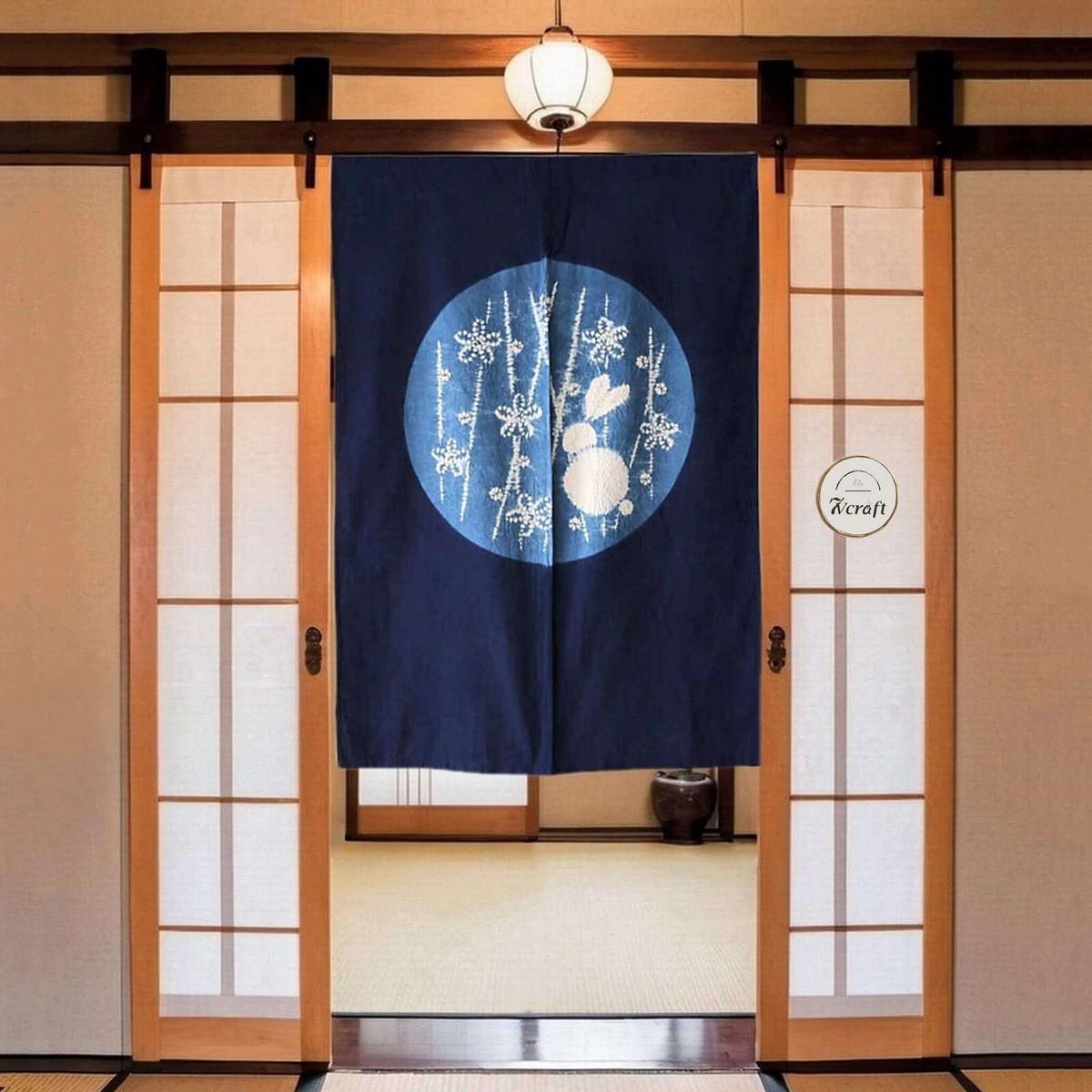 norinyan☆ Moon Rabbit Shibori Noren Door Curtain, Tie-Dye Cotton Room
