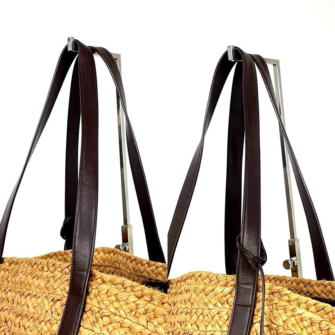 SAINT LAURENT YSL Raffia Leather Tote bag One Shoulder Bag Beige Dark