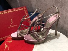 REN  CAOVILLA HEART JEWEL BUCKLE CRYSTAL STRAPPY HEELS SANDALS SZ 36.5 PUMPS