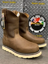 MENS CRAZY BROWN ROUND TOE WORK BOOTS PULL ON SOFT TOE BOTAS DE TRABAJO