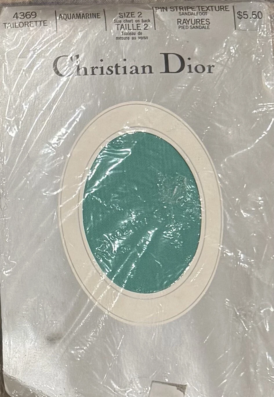COLLANT CHRISTIAN DIOR 4369 TAILORETTE texture à rayures aigue marine taille 2