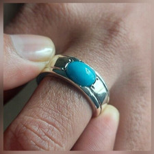 14 ct Nishapuri Hussaini Turquoise Ring Natural Feroza Stone Ring 925 Sterling