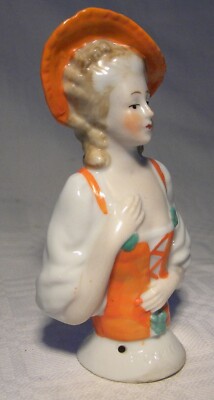 VINTAGE DEUTSCH ?  GROSSES 4 ZOLL HALF DOLL NADELKISSEN 16782
