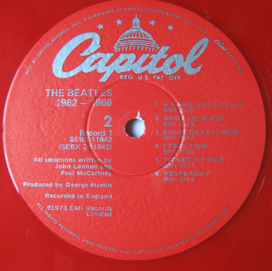 米2LP Beatles 1962-1966 SEBX11842 CAPITOL /00660 The Beatles 1962/1966 Two LP Capital # SEBX-11842 RED VINYL