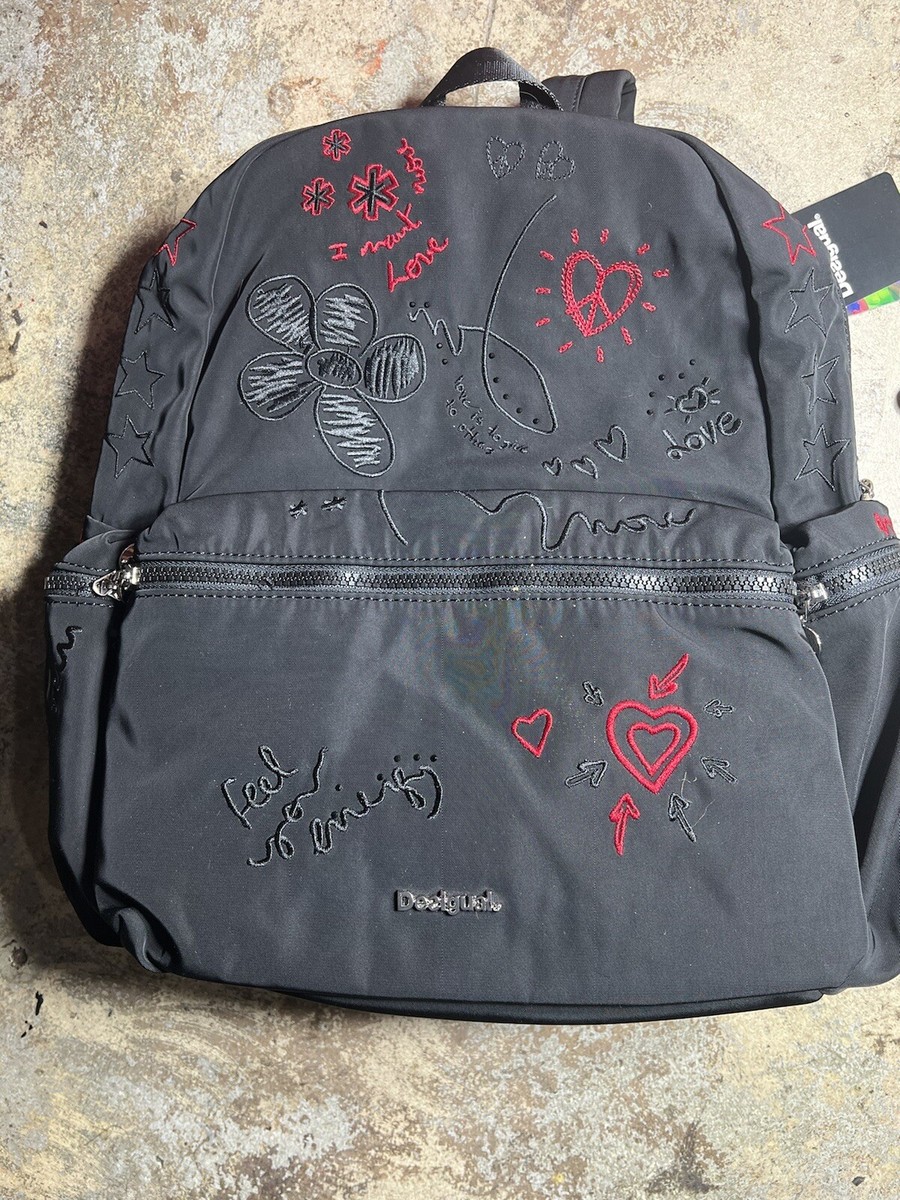 Desigual Black Backpack with Red and Pink Accents Desigual backpack travel embroidered black red Soft Bandana  main image 4
