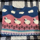 Vintage The Woolrich Women's Small Wool Knitted Blue Pink Sheep Sweater Pullover