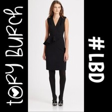 Tory Burch LBD “Brooklyn” Peplum Sleeveless Sheath V Neck Black Crepe  Dress 6