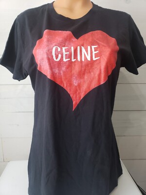 Celine Dion Fan Favorite Short Sleeve Cotton Shirt Womens Medium Black Red Heart