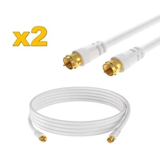 2-Pack -6ft White RG6 Dual Shield Coax Cable for TV Antenna Satellite Dish DVD